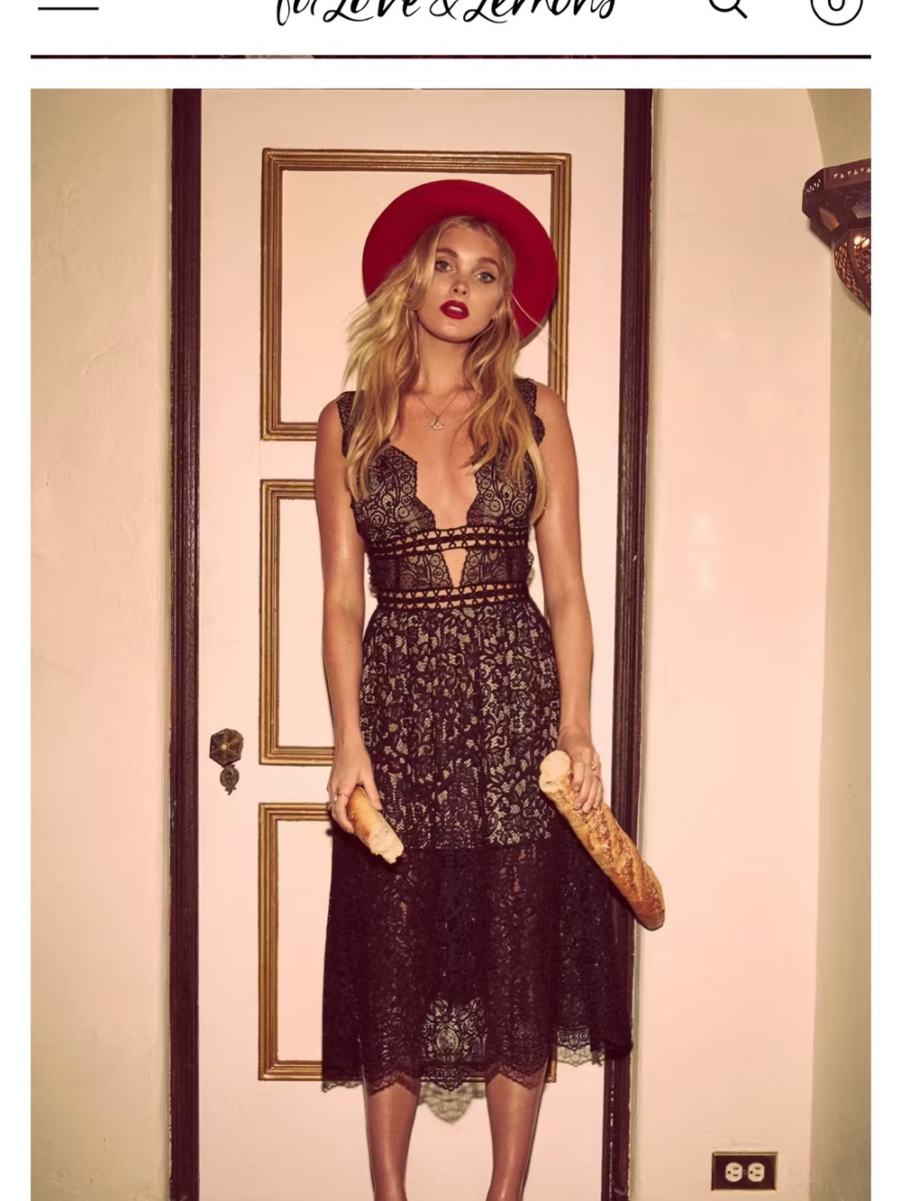 For Love & Lemons Black Lace Cutout Dress with Branded Gold Accent